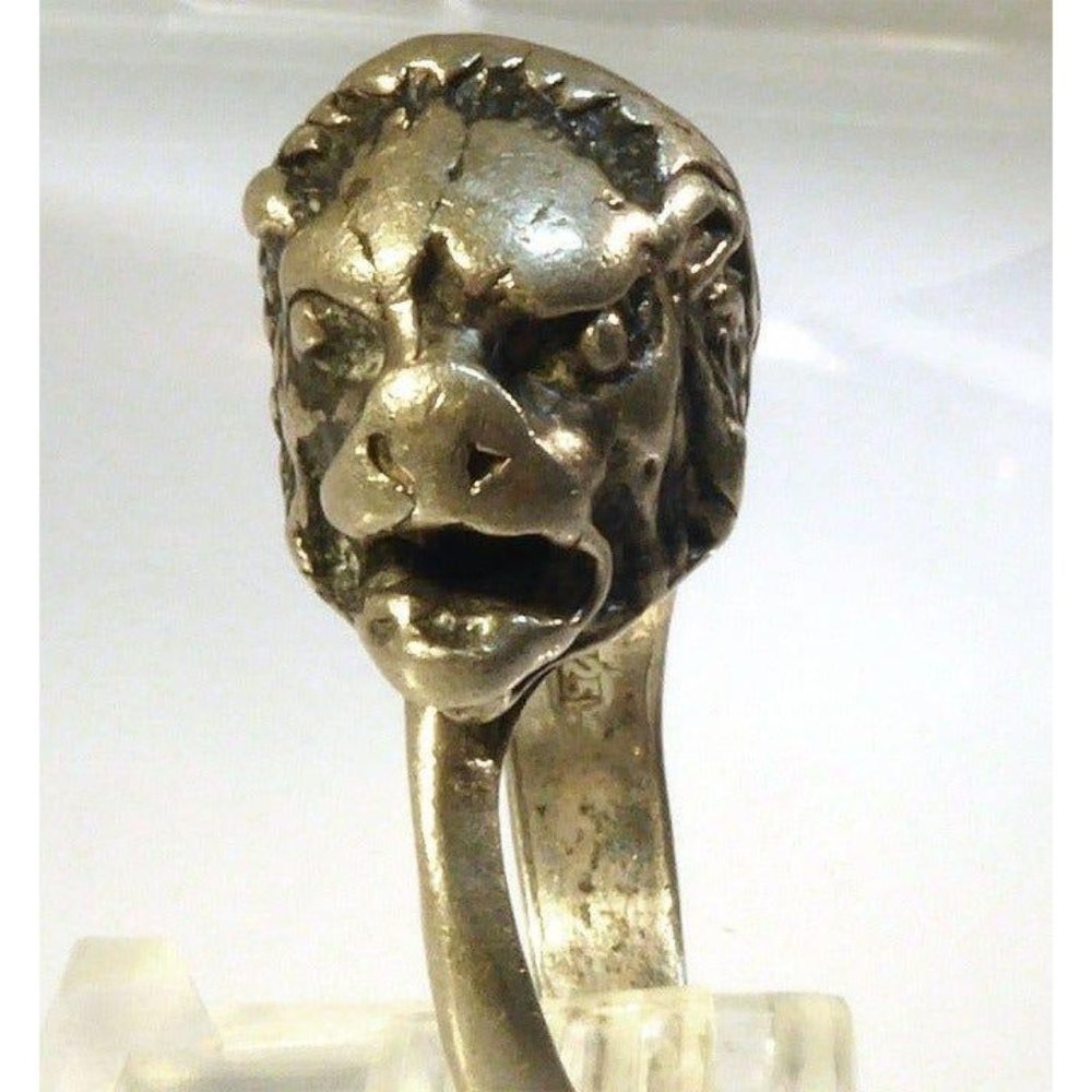 Antique Sterling Silver Lion Head Bypass Ring Size 5